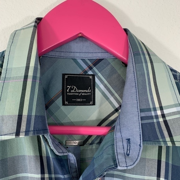7Diamonds Short Sleeve Blue and Green Button Up S - Picture 2 of 4
